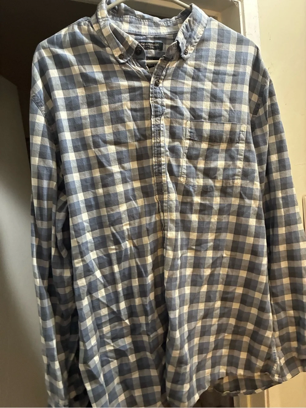 Banana Republic Blue and White Check Button-Down Shirt